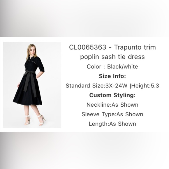 Rockabilly Goth Pinup Dress | Button-Up Sash-Tie Collar Yoke & Pockets | 3X 24W - Picture 9 of 11